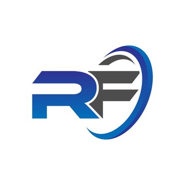 vector initial logo letters rf with circle swoosh blue gray