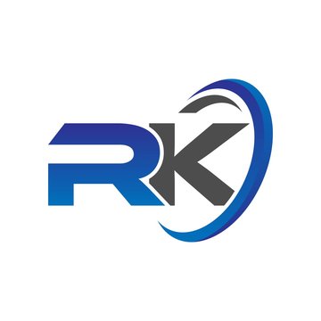 vector initial logo letters rk with circle swoosh blue gray