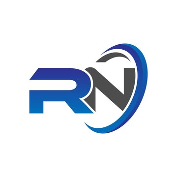 vector initial logo letters rn with circle swoosh blue gray