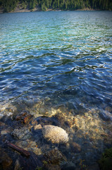 Lake Shore with Blue Water and Rocks