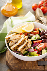 Grilled chicken and fresh vegetables chopped salad