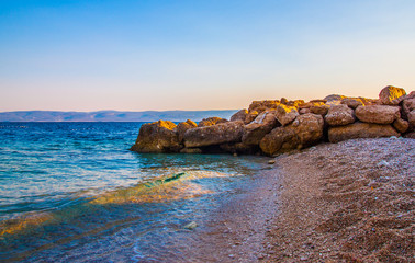 Magical sunset over the beach, Makarska riviera, Dalmatia ,Croatia