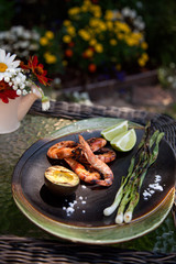 Whole Grilled Shrimps Dinner in Garden