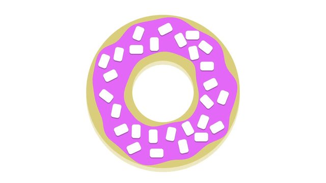 Cute Donut animation appearing on screen unhealthy food concept pink on white