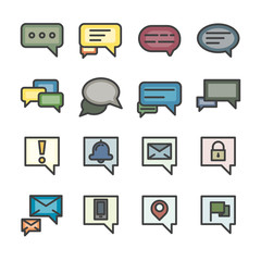 chat box conversation talk line icon set vector  vintage style color