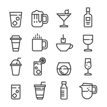 drink alcohol coffee softdrink juice line icon set vector