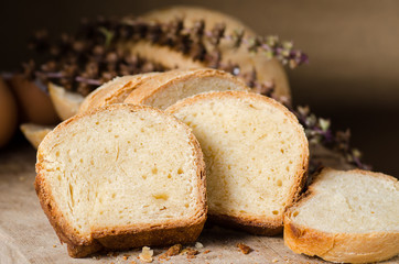 Sliced bread on rustic wooden,Homemade bakery cooking at home,Healthy food