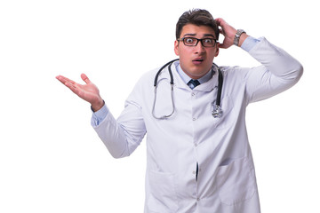 Young male doctor isolated on white background
