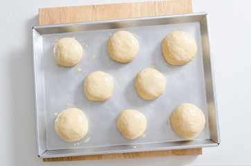 Bread dough on baking tray prepare for bake,Homemade bakery
