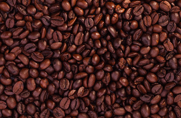 Fototapeta premium Close-up of coffee beans for background and texture - the beautiful food background
