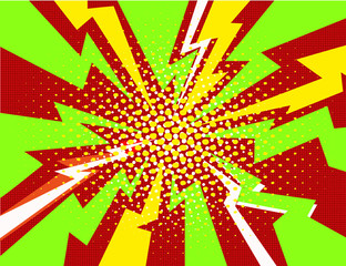 Vector halftone pop art comic style lightning explosion background