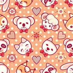 Foto auf Leinwand Cute pets. Seamless pattern. Colorful background with characters. © Zoya Miller