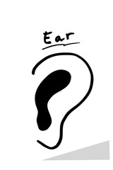 Simple Hand Draw Sketch of Icon of Ear, Isolated on White
