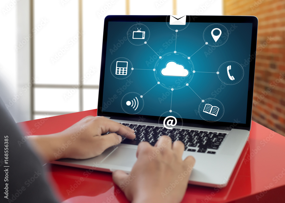 Poster cloud computing diagram network data storage technology service