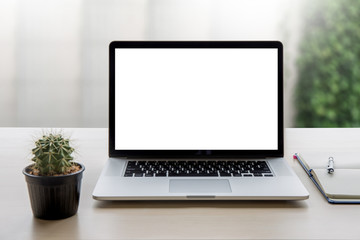 Fototapeta premium young man working Businessman using a desktop computer of the blank screen