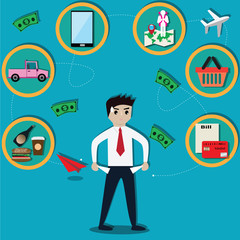 Business finance concept,businessman pay his debt until he no have money - vector