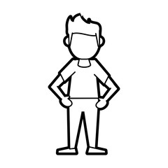 Flat line uncolored standing man over white background vector illustration