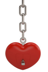 Creative concept chain with red heart lock on white background.3D illustration.