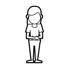 Flat line uncolored standing woman over white background vector illustration