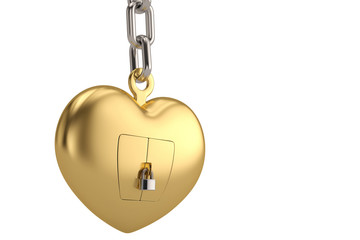 Fototapeta na wymiar Creative concept chain with gold heart lock on white background.3D illustration.