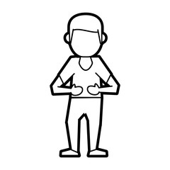 Flat line uncolored standing man over white background vector illustration