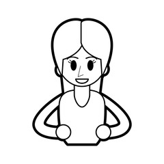 Flat line uncolored woman over white background vector illustration