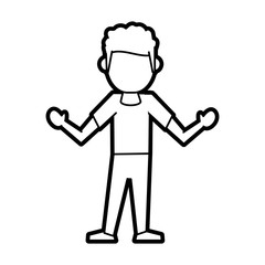 Flat line uncolored standing man over white background vector illustration