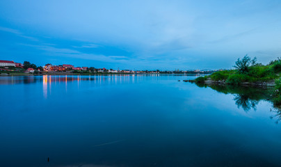 Grudziadz at night with Wisla river, Poland