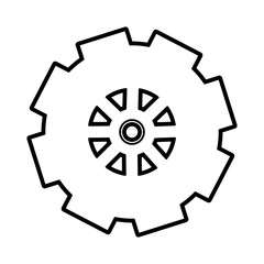 Flat line uncolored gear wheel over white background vector illustration