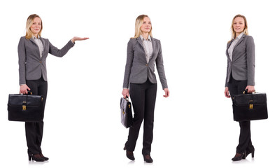 Businesswoman in gray suit isolated on white