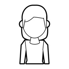 Flat line uncolored woman avatar over white background vector illustration