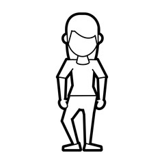 Flat line uncolored standing woman over white background vector illustration