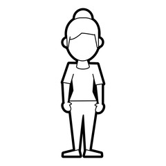 Flat line uncolored standing woman over white background vector illustration