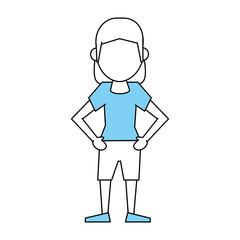 Flat line monocromatic standing woman over white background vector illustration