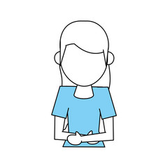 Flat line monocromatic woman avatar over white background vector illustration