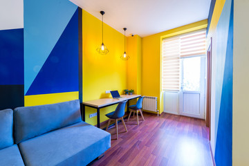 Big room interior with couch 