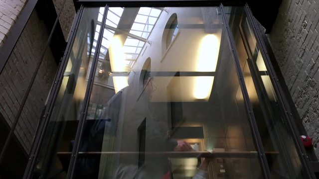 Shaft of glass elevator going up