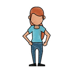 Colorful standing woman doodle over white background vector illustration