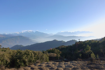 Mountain tops in the morning mist