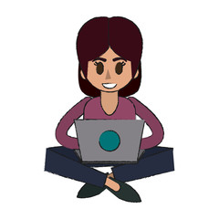 Colorful woman with laptop doodle over white background vector illustration