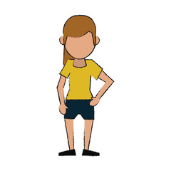 Colorful standing woman doodle over white background vector illustration