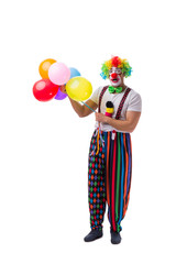 Fototapeta na wymiar Funny clown with balloons isolated on white background