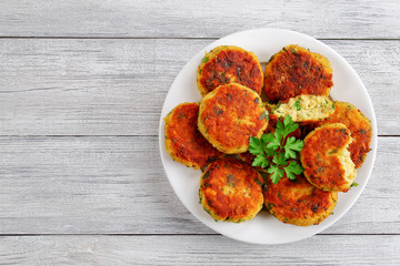  homemade fish cakes with mashed potato