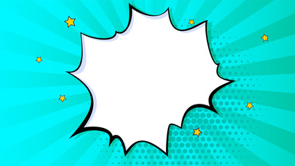 Pop art splash background, explosion in comics book style, blank layout template with halftone dots, comic bubble. Clouds beams and isolated dots pattern. Thoughts bubble in pop art comics style. © eriksvoboda