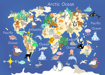 Flat  World  animals cartoonish  kids  map
