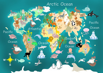 Flat  World  animals cartoonish  kids  map
