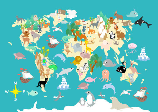Flat World animals cartoonish kids map © onanana
