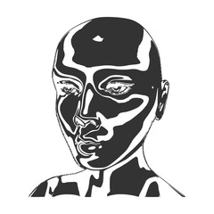 Elegant silhouette of a human head. Monochrome portrait painted by chaotic stripes pattern.