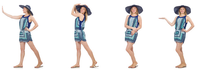 Fototapeta premium Collage of woman with panama hat isolated on white