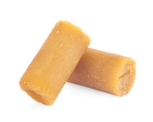 The palm sugar or Jaggery on white background